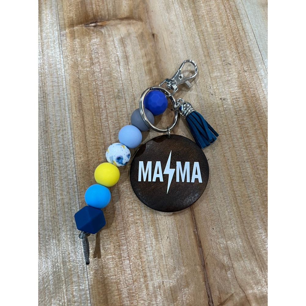 Mama Lightening Silicone Bead Lobster Clasp‎ Keychain Purse Charm Wood